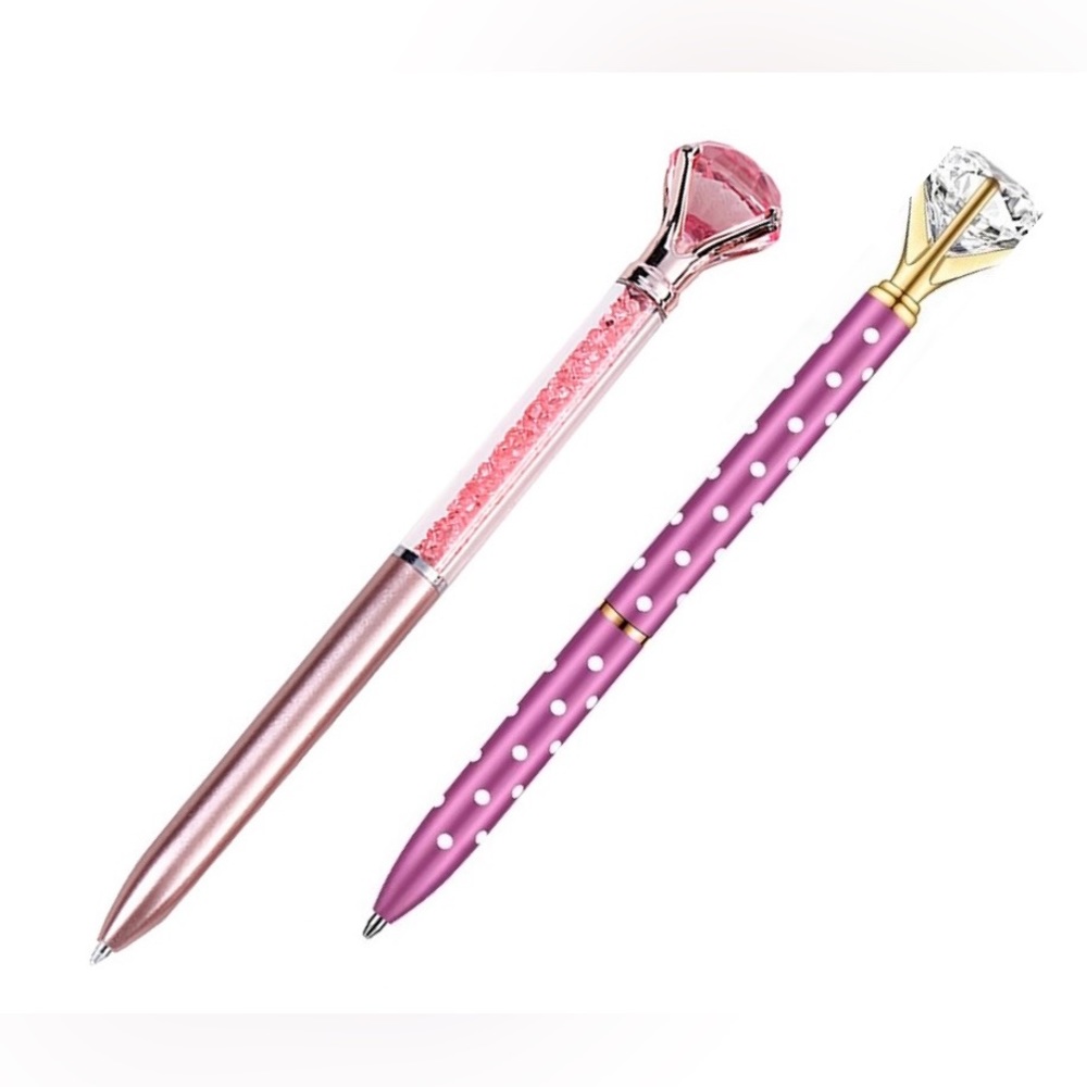 New 2 Piece Large Gemstone Pageant Rhinestone Ballpoint Pen Bundle